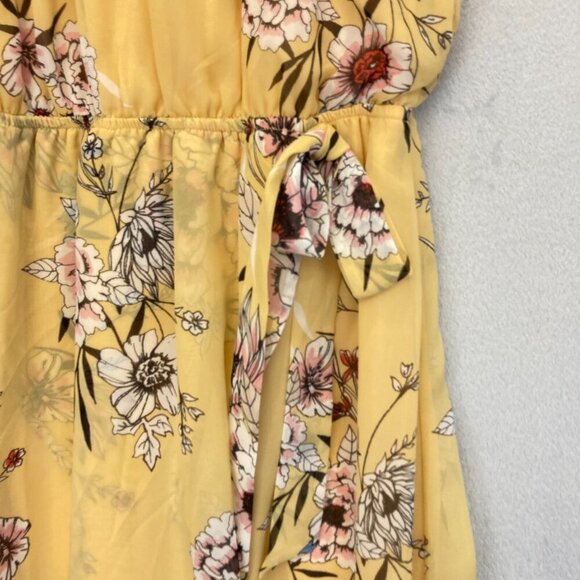 Floral Hi Low Cold Shoulder Maxi Dress Womens Medium M Butter Yellow Boho Flowy - Picture 6 of 16